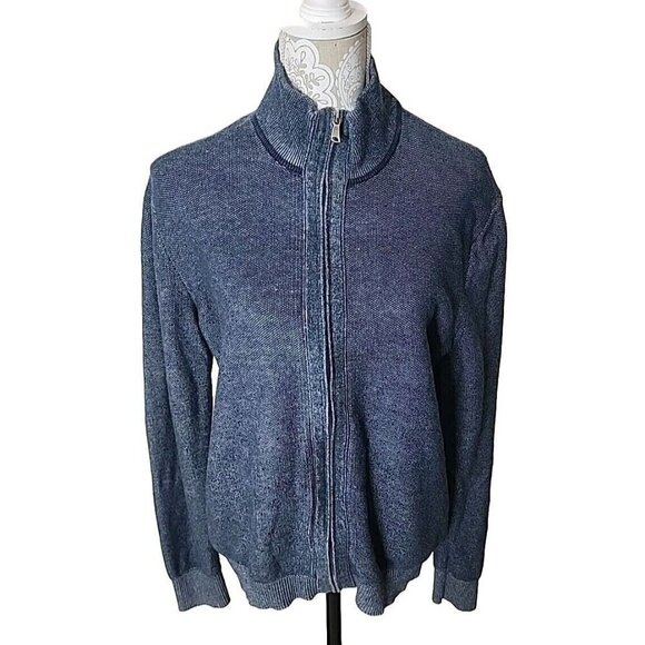 Banana Republic Sweater Jacket Charcoal Blue Full Zip Up Cotton Knit Men Large - Picture 1 of 7